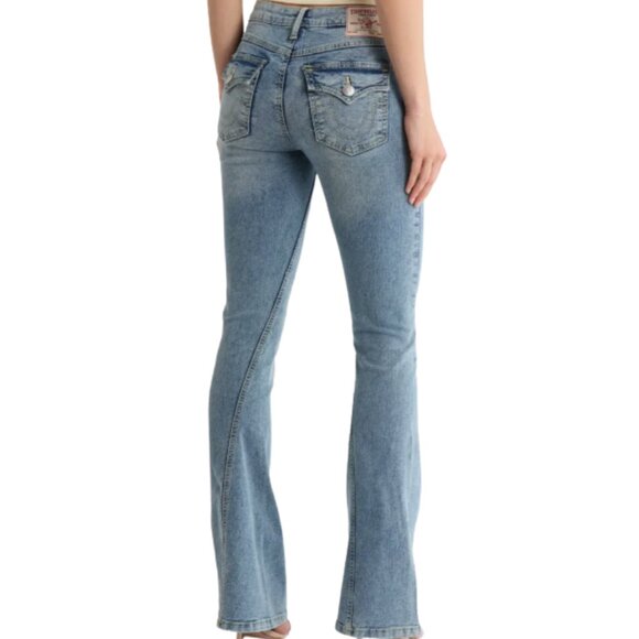 True Religion Joey Mid Rise Flare Denim Jeans Light Wash - Picture 1 of 4
